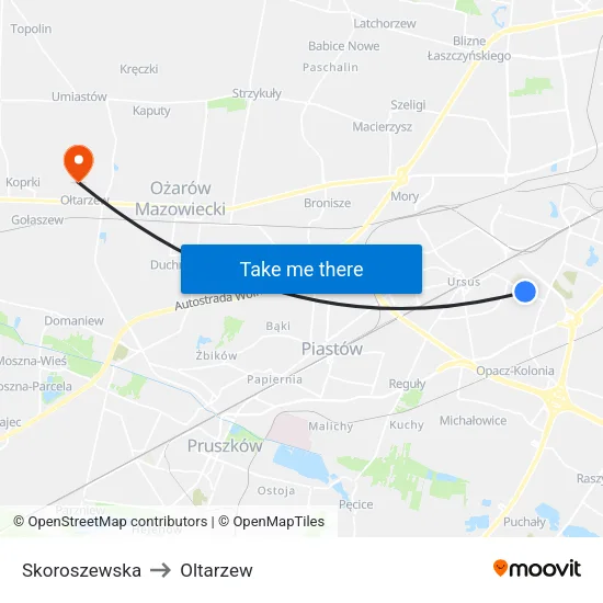 Skoroszewska to Oltarzew map