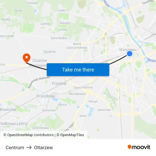 Centrum to Oltarzew map