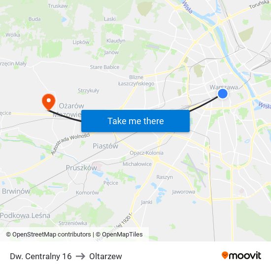 Dw. Centralny 16 to Oltarzew map
