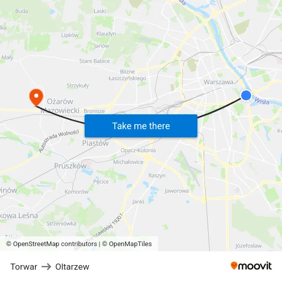 Torwar to Oltarzew map