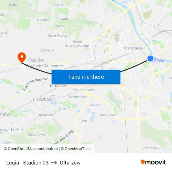 Legia - Stadion 03 to Oltarzew map