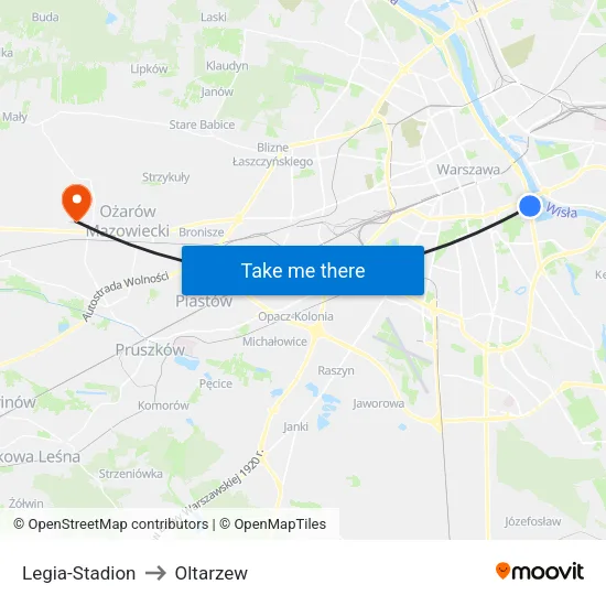 Legia - Stadion to Oltarzew map