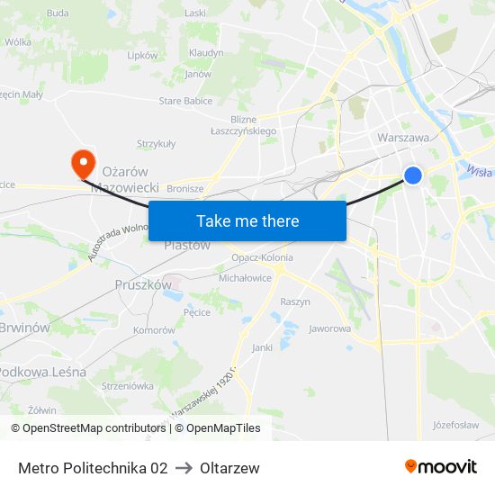 Metro Politechnika 02 to Oltarzew map
