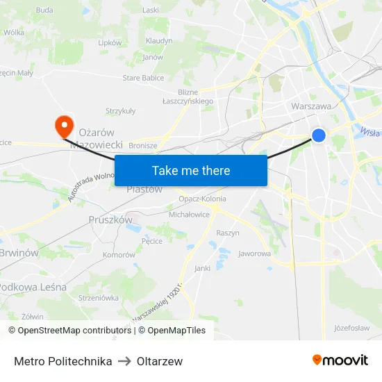 Metro Politechnika to Oltarzew map