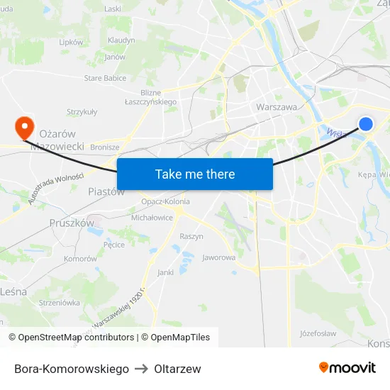 Bora - Komorowskiego to Oltarzew map