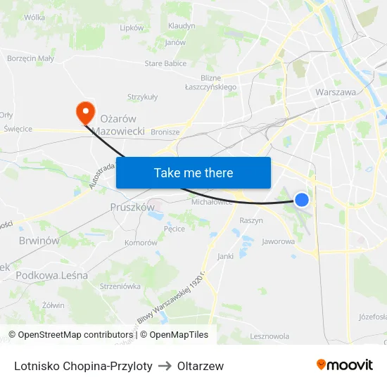 Lotnisko Chopina - Przyloty to Oltarzew map