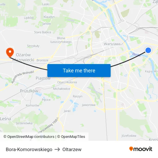 Bora - Komorowskiego to Oltarzew map