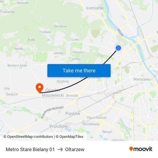 Metro Stare Bielany 01 to Oltarzew map