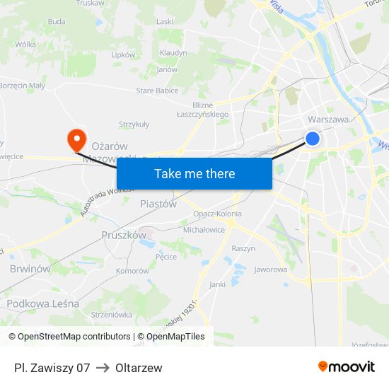 Pl. Zawiszy 07 to Oltarzew map