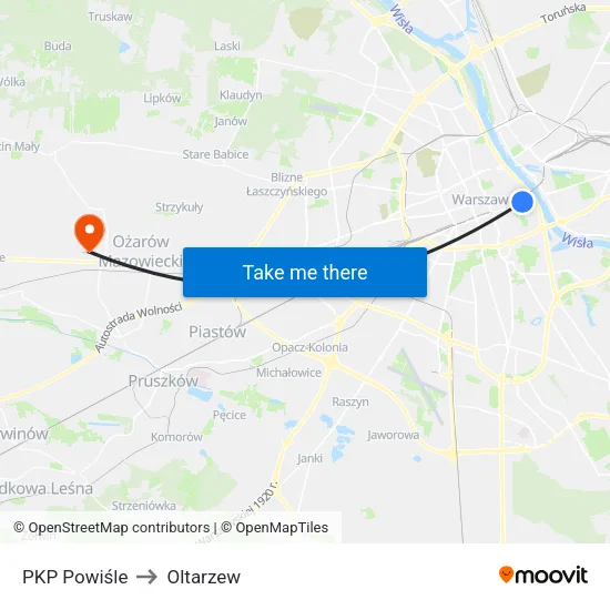 PKP Powiśle to Oltarzew map