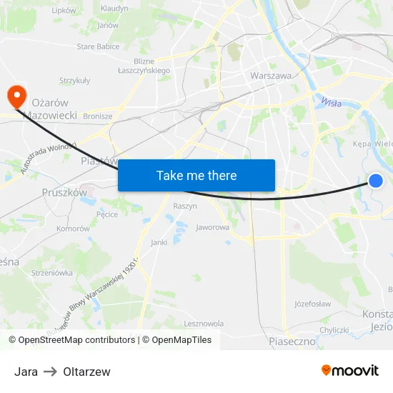 Jara to Oltarzew map