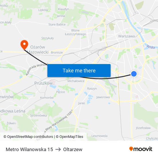 Metro Wilanowska 15 to Oltarzew map