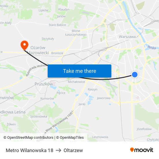 Metro Wilanowska 18 to Oltarzew map