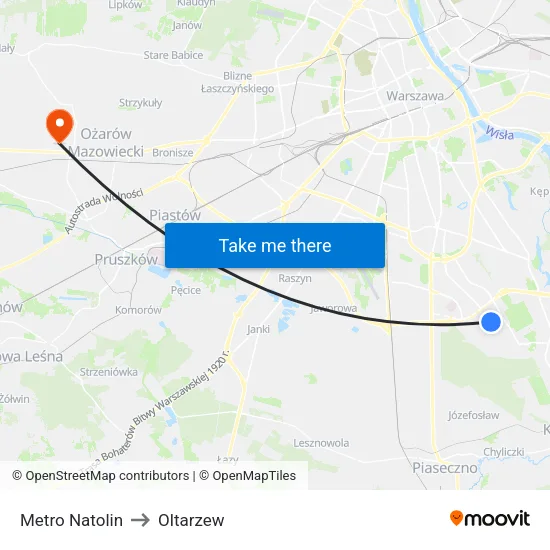 Metro Natolin to Oltarzew map