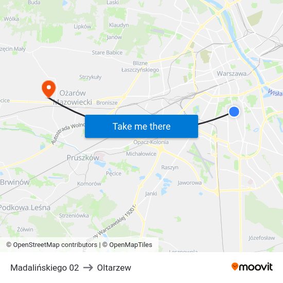 Madalińskiego to Oltarzew map