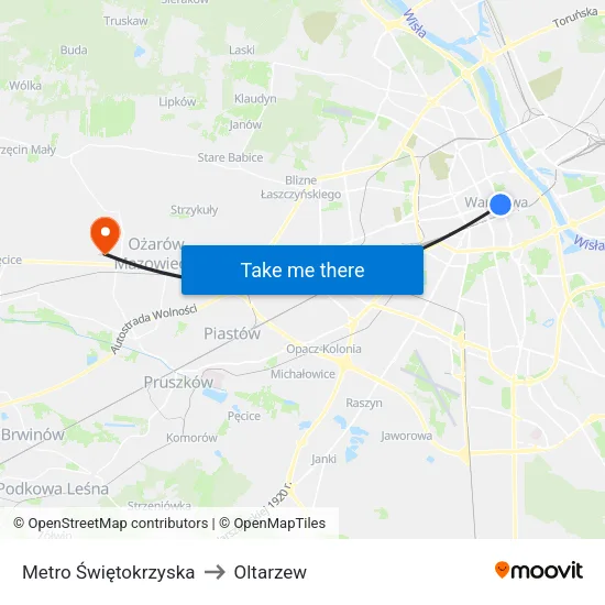 Metro Świętokrzyska to Oltarzew map