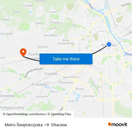 Metro Świętokrzyska to Oltarzew map