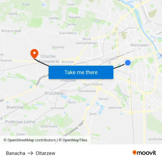 Banacha to Oltarzew map