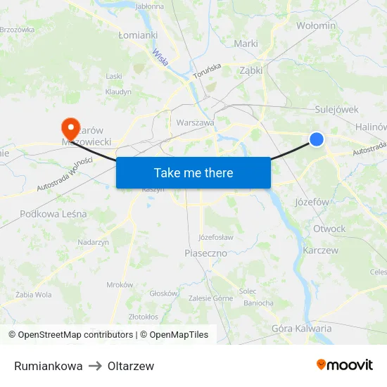 Rumiankowa to Oltarzew map