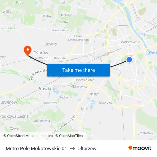 Metro Pole Mokotowskie 01 to Oltarzew map