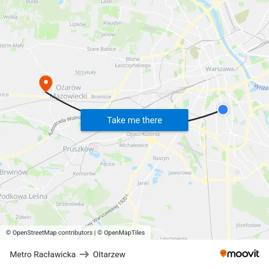 Metro Racławicka to Oltarzew map