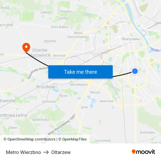 Metro Wierzbno to Oltarzew map