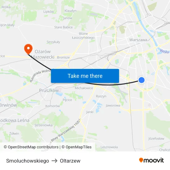 Smoluchowskiego to Oltarzew map