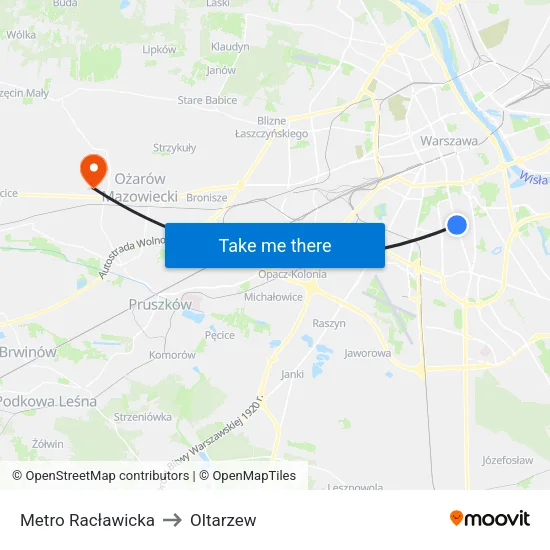 Metro Racławicka to Oltarzew map