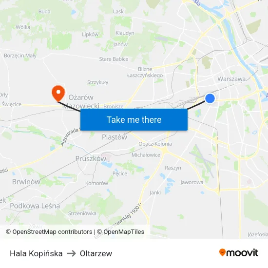 Hala Kopińska to Oltarzew map