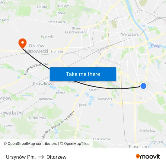 Ursynów Płn. to Oltarzew map