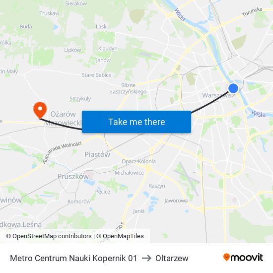 Metro Centrum Nauki Kopernik 01 to Oltarzew map