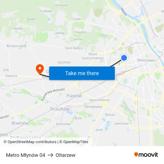 Metro Młynów to Oltarzew map