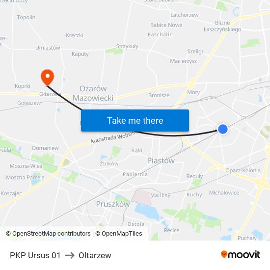 PKP Ursus 01 to Oltarzew map