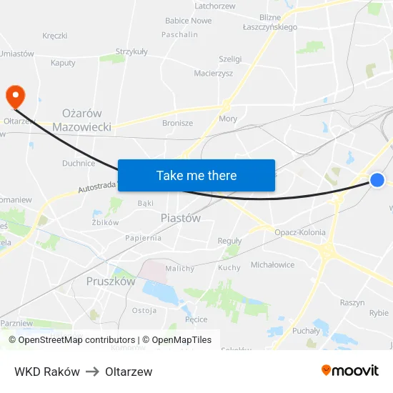 WKD Raków to Oltarzew map