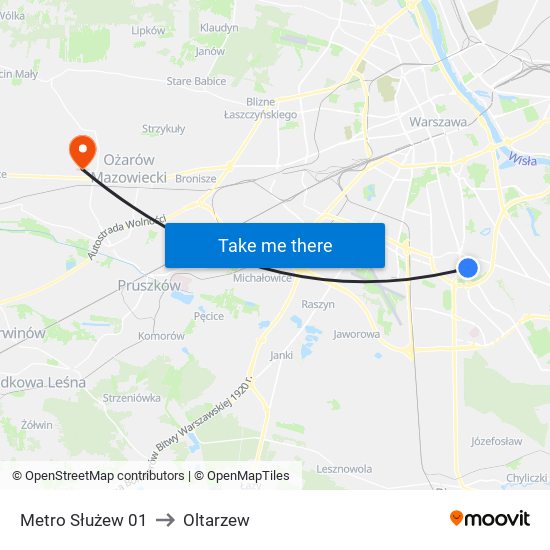 Metro Służew to Oltarzew map