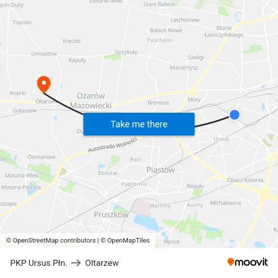 PKP Ursus Płn. to Oltarzew map