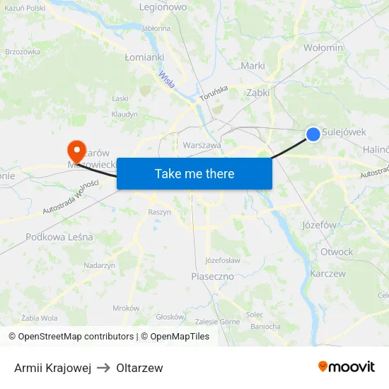 Armii Krajowej to Oltarzew map