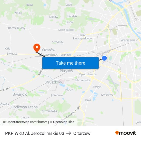 PKP WKD Al. Jerozolimskie 03 to Oltarzew map