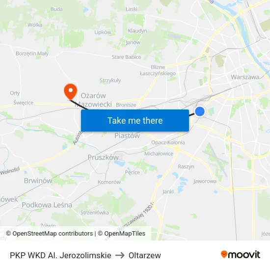 PKP WKD Al. Jerozolimskie to Oltarzew map
