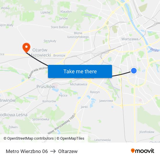 Metro Wierzbno to Oltarzew map