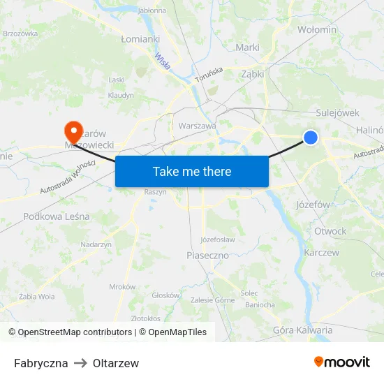 Fabryczna to Oltarzew map