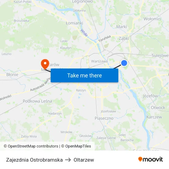 Zajezdnia Ostrobramska to Oltarzew map