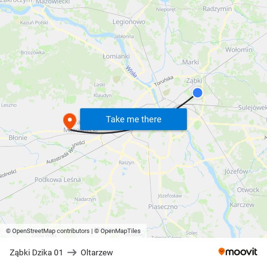 Ząbki Dzika 01 to Oltarzew map