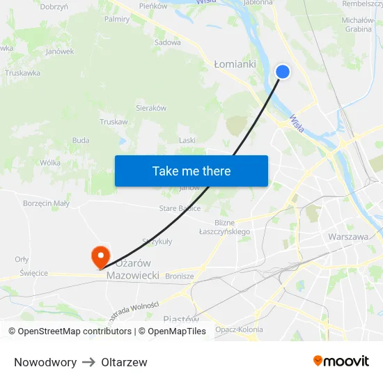 Nowodwory to Oltarzew map