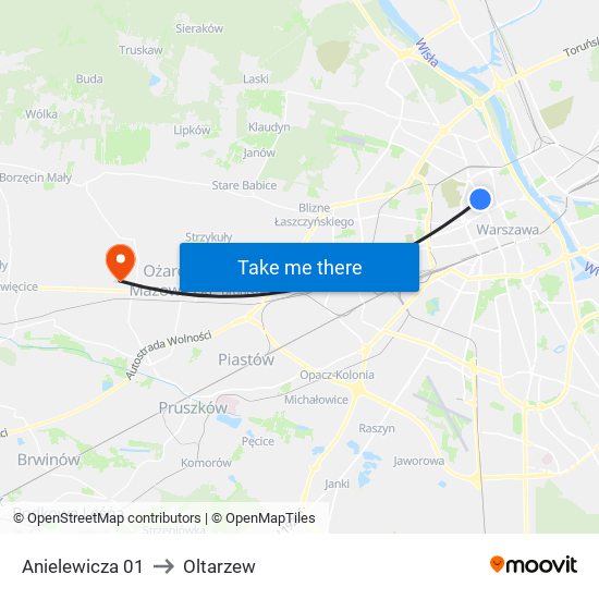 Anielewicza 01 to Oltarzew map