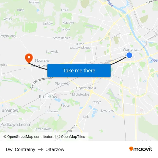 Dw. Centralny to Oltarzew map