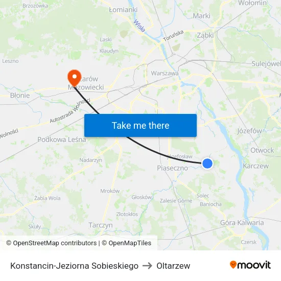 Konstancin-Jeziorna Sobieskiego to Oltarzew map