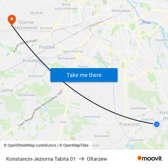 Konstancin-Jeziorna Tabita 01 to Oltarzew map