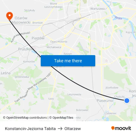 Konstancin-Jeziorna Tabita to Oltarzew map