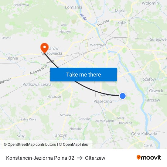 Konstancin-Jeziorna Polna 02 to Oltarzew map